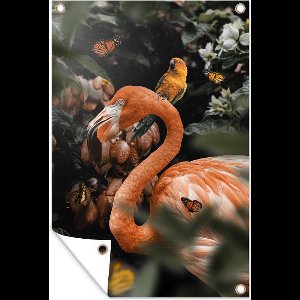 Muurdecoratie Flamingo - Papegaai - Jungle - Vlinder - 120x180 cm - Tuinposter - Tuindoek - Buitenposter