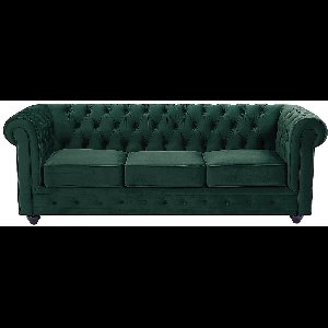 Vente-unique Driezitsbank van groen velours CHESTERFIELD
