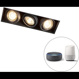 QAZQA oneon trimless 50 - Design Dimbare LED Smart Inbouwspot incl. wifi met Dimmer - 3 lichts - L 26.9 cm - Zwart - Industrieel - Woonkamer | Slaapkamer | Keuken