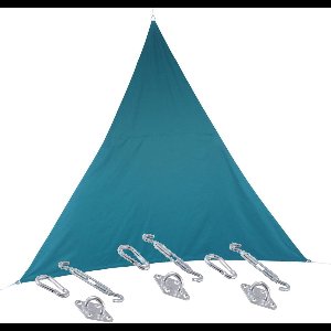 Premium kwaliteit schaduwdoek/zonnescherm Shae driehoek blauw 4 x 4 x 4 meter - inclusief bevestiging haken set