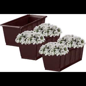 Geli Plantenbak kunststof - 3x - bruin - 60 x 17,5 x 14,5 cm - Bloembakken/plantenbakken voor binnen/buiten