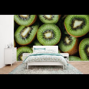 Behang - Fotobehang Kiwi - Fruit - Groen - Breedte 435 cm x hoogte 260 cm