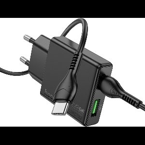 Hoco 20W Dual Poort Snellader met Kabel - 20W USB-C + 18W USB-A + 1 Meter Type-C Kabel - Compact Telefoon Oplader voor Reizen - Krachtige en Efficiënte Oplader