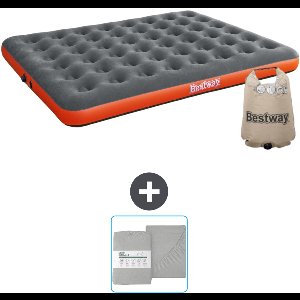 Bestway luchtbed - 2-Persoons - 152 x 203 x 22 cm - Grijs/Oranje - Inclusief en Hoeslaken