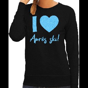 Bellatio Decorations Apres ski sweater dames - I love Apres ski - zwart - glitter blauw - wintersport XXL