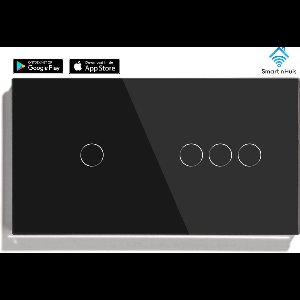 SmartinHuis – Slimme enkelpolige schakelaar + serieschakelaar (3) – Zwart – Wifi – Hotelschakelaar – 4 lampen