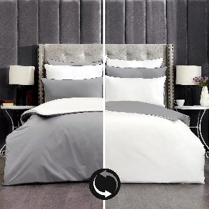 beddengoed 135x200 cm 2-delig, 100% katoen, omkeerbaar beddengoed, dubbelzijdig, grijs en wit, met bies 1x kussensloop 80x80, verborgen ritssluiting,
