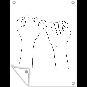 Muurdecoratie buiten Abstracte line art van twee handen met de pinken in elkaar - 120x160 cm - Tuindoek - Buitenposter