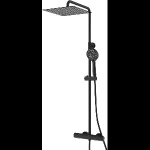 EcoRain© 30% Waterbesparende Regendouche Doucheset Tyler 30 CM Vierkant met Thermostaatkraan - Handdouche 12 CM - Hoge Druk - Universeel - Anti-Kalk Douchekop - 5 jaar garantie - Zwart