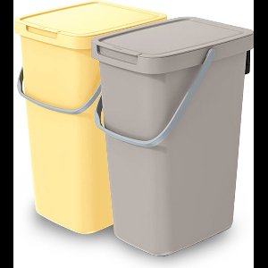 Keden GFT/rest afvalbakken set - 2x - 25L - beige/geel - 26 x 29 x 48 cm - afval scheiden