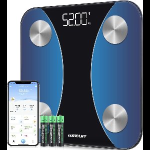 StayPowered Digitale Personenweegschaal - Nauwkeurige Gezondheidsmonitoring met App - 13 Lichaamsgegevens zoals Vetmassa en Spiermassa - Bluetooth - Hoge Precisie - Max 180 kg - Inclusief Batterijen - Blauw - Levering Sneller dan Aangegeven!