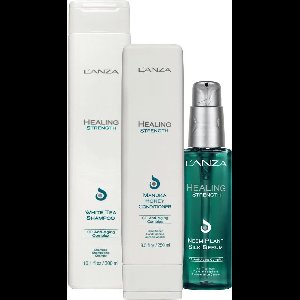 L'anza Healing strength set - White tea shampoo - Manuka honey conditioner - Neem plant silk serum -Best herstellende producten voor Zwak - Beschadigd haar - Voorkomt haarbreuk