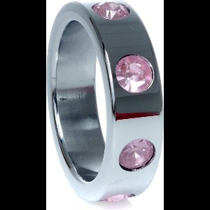 Power Escorts - Rvs Metalen Cockring - Licht Roze Diamanten Steentjes - Large - Inner Dia 4,5 CM - Outer Dia 5,5 CM