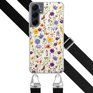 Hoesje met koord - Geschikt voor Samsung Galaxy A55 - Wildflowers - Verstelbaar zwart koord - Crossbody - Bloemen - Multi - Leuke Telefoonhoesjes