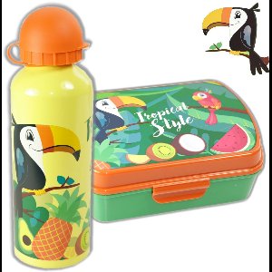lunchset Tropical Style Toucan junior aluminium groen