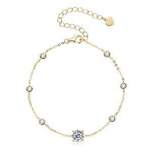 Selevie Bedel Armband Goudkleurig met Moissanite 0.65 en 0.25 ct VVS1 - Sterling Silver gold plated - Chain - Schakel - Armband met ronde Moissanite stenen