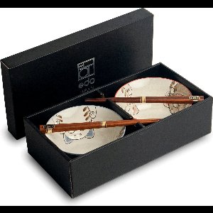 Kommenset Katten - Japanse kommenset - Perfect voor Ramen, Rijst, Matcha of Soep - 2 Japanse kommen - 2 eetstokjes - Verpakt in cadeauverpakking - 4delig