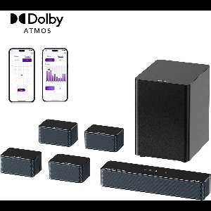 ULTIMEA Poseidon D80 Boom 7.1-kanaals Dolby Atmos-soundbar met 6,5-inch subwoofer en 4 surround-luidsprekers, 500W piekvermogen en slimme app-bediening