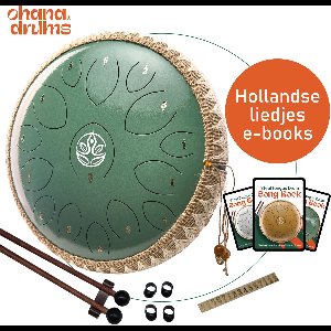 Ohana Drums® Tongue drum – Handpan – Jade Groen – 36 cm Ø – Klankschaal – 15 noten – Yoga Drum – Muziekinstrument voor kinderen - Chakra meditatie en ontspanning - Incl. Hollandse liedjes e-book