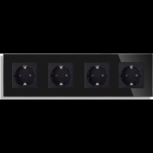 SmartinHuis - Viervoudig stopcontact - Zwart - Kristalglas