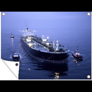 Tuin decoratie Sleepboten begeleiden een containerschip - 40x30 cm - Tuindoek - Buitenposter