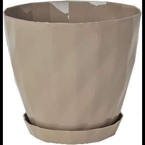 1+1 Sierpot mokka beige Kristal design orchidee rond bloempotten met schaal kruidenpot Ø 19 cm