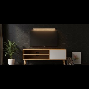 TV Meubel Retro 120 cm met Poten – Mid-Century Modern Lowboard voor TV tot 55 Inch – Eikenlook & Crème Wit – House&Garden