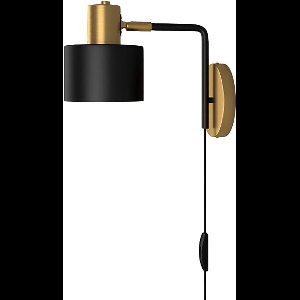 ANMI® Zwarte en Gouden E27 Wandlamp - Vintage Industriële Stijl - Verstelbare Binnenlamp met Stekker en 1,8m Kabel - Metalen Verlichting - voor Slaapkamer Woonkamer Keuken Gang