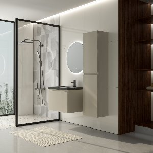 LOMAZOO Badkamermeubel Greige 60cm - Wastafel Zwart - Wastafelmeubel Beige Grijs - Wastafelkast Zwevend [MODENA]