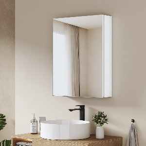 EMKE Spiegelkast - Aluminium - Wit - Soft Close - Vakken Achter Deur - Verstelbare Glasplanken - 65x50 cm