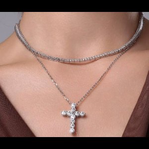 Selevie Ketting Kruis Zilver met Moissanite 1.ct - volledig bezet - Silver Cross Necklace moissanite