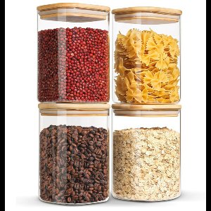 Voorraadpotten met houten deksel - Glas - Set van 4 - 1000 ml