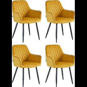 Colenis® - Beverly Eetkamerstoel - Set Van 4 - Okergeel -Velvet - Industrieel - Met armleuning