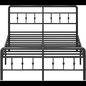 Luxe Victoriaans Metalen Bedframe 180x200 cm met Hoofdeinde en Voeteneinde – Stevig Tweepersoonsbed met Stalen Lattenbodem, Geluidsvrij & Duurzaam – Zwart – Noahome