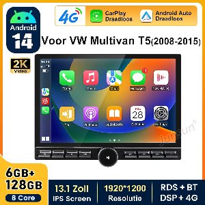 JUNSUN autoradio voor VW T5 Multivan Transporter Android 14 GPS Carplay Navi 6+128GB Andriod Auto | BT-5.0 RDS FM 4G SWC