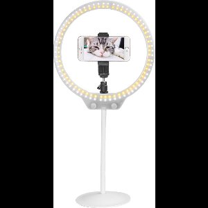 Zomei Selfielamp dimbaar 3 kleuren licht smartphone standaard vlogger - Wit