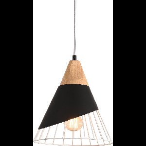 PLATINET PPL02B IRIS Hanglamp zwart metaal met houtaccent E27 fitting maximaal 40W zwart, bruin