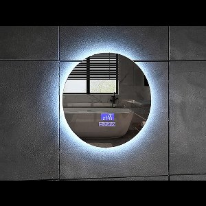 Mawialux LED Badkamerspiegel - 60cm - Rond - Verwarming - Digitale klok - Bluetooth - Mary