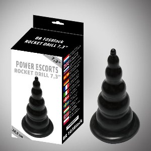 Power Escorts - Rocket Drill - Groot Formaat - Anal Plug - Enorme Plug - Mega Butt Plug - 7.3 Inch / 18.5 cm - BR105 - Zwart - Speeltje voor Mannen - gave Cadeaubox