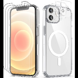 Podec Magsafe Hoesje Geschikt voor iPhone 12 - Met 3x Screenprotector + 3x Cameraprotector - Magnetisch met Ring Doorzichtig - Telefoonhoesje Transparant Case