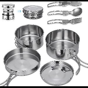 Campingpannenset Buiten 2-3 personen Roestvrijstalen pot met servies Kookpot Opvouwbaar Campingservies Potplaat voor picknick Backpacken Kamperen Wandelen