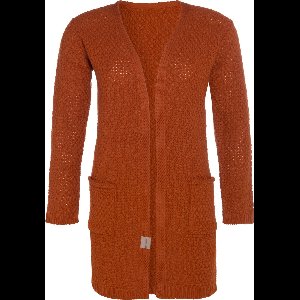 Knit Factory Luna Gebreid Vest Terra - Gebreide dames cardigan - Middellang vest reikend tot boven de knie - Oranje damesvest gemaakt uit 30% wol en 70% acryl - 36/38 - Met steekzakken