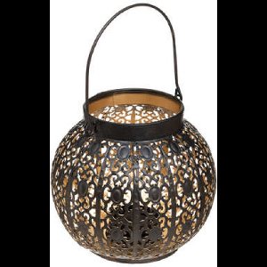 Windlicht - Kerstlantaarn - Metalen lantaarn - Kandelaar - Tafellamp - Hoogte 15 cm. - Zwart - Goud