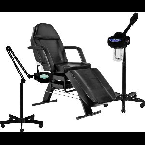 MBS Behandelstoel volledige set - Professioneel - Manicure - Pedicure - Gezichtsbehandeling - zwart - Incl. Hoes - Loeplamp - Vapozone(50)