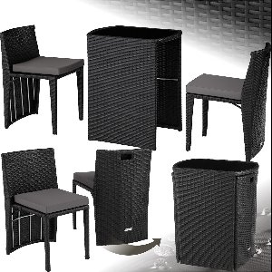 tectake® - wicker bistroset, ruimtebesparend in elkaar te schuiven, tuinmeubelset met 2 stoelen en tafel, tuinmeubilair, zitgroep voor tuin, wintertuin, balkon, terras - zwart