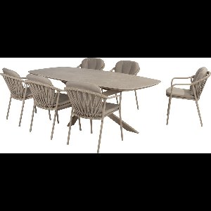 Manitoba Prado dining tuinset 240x105xH75 cm 7 delig latte met keramisch deens ovaal blad Taste 4SO