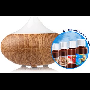 Progenion PR-02K Aromadiffuser – Stil, LED Mood Verlichting & Luchtbevochtiger | Etherische Olie Diffuser voor Slaapkamer, Woonkamer & Kantoor. Incl. 5 GEUREN