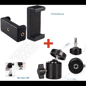 Statiefkop - 360 Graden Ball Head Statief - Camera Adapter - Mini Balhoofd - 360 ° Draaigreep horizontaal voor Smartphone Statief Camerastatief - ¼” mini ball head - Balhoofd + Telefoonhouder - Universele Telefoonhouder voor statief