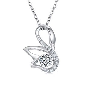 Selevie Zilveren Ketting met Zwaan - Swan - Hanger - Ronde 0.5ct VVS Moissanite midden + extra moissanite op hanger