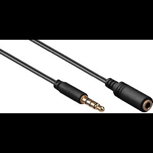 3,5mm Jack 4-polig audio slim verlengkabel AWG28 / zwart - 0,50 meter